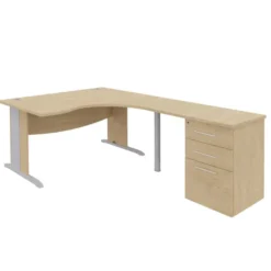 Bureau compact 90° asymétrique Majesty - l.160 x l.120 x pr. 80-60 cm + retour l. 80 x pr. 60 cm sur caisson - piétement