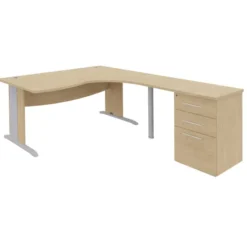 Bureau compact 90° asymétrique Majesty - l.180 x l.120 x pr. 80-60 cm + retour l. 80 x pr. 60 cm sur caisson - piétement