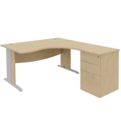 Bureau compact 90° asymétrique Majesty - l.160 x l.120 x pr. 80-60 cm + caisson h. bureau - piétement dégagement latéral