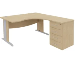 Bureau compact 90° asymétrique Majesty - l.160 x l.120 x pr. 80-60 cm + caisson h. bureau pr. 60 cm - piétement