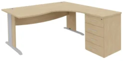 Bureau compact 90° asymétrique Majesty - l.180 x l.120 x pr. 80-60 cm + caisson h. bureau pr. 60 cm - piétement