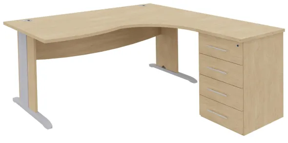Bureau compact 90° asymétrique Majesty - l.180 x l.120 x pr. 80-60 cm + caisson h. bureau pr. 60 cm - piétement