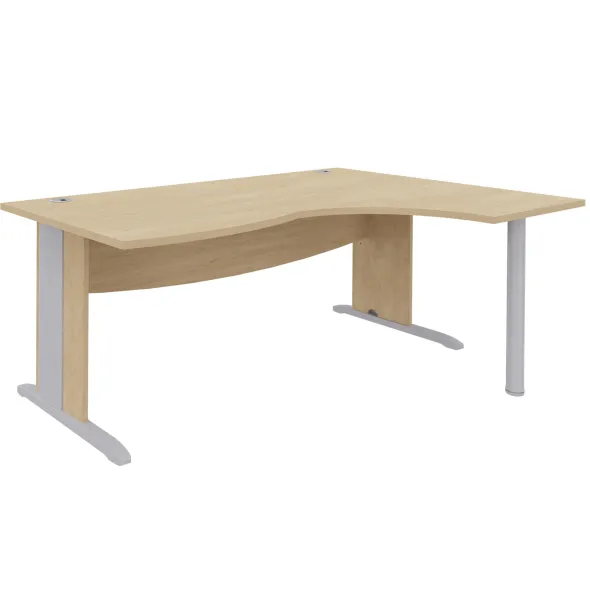 Bureau compact 90° asymétrique Majesty - l. 180 x l. 120 x pr. 80-60 cm - piétement à dégagement latéral