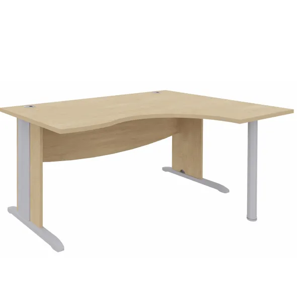 Bureau compact 90° asymétrique Majesty - l. 160 x l. 120 x pr. 80-60 cm - piétement à dégagement latéral