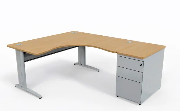 Bureau compact 90° symétrique Corial - l. 160 x pr. 80 cm + caisson hauteur bureau