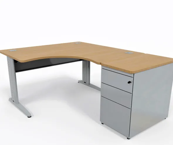 Bureau compact 90° symétrique Corial - l. 140 x pr. 80 cm + caisson hauteur bureau