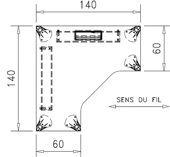 Bureau compact 90° symétrique Epure - l. 140 x pr. 60 cm - top access