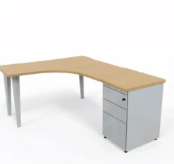 Bureau compact 90° symétrique Evidence - l. 140 x pr. 60 cm + caisson hauteur bureau