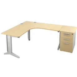 Bureau compact 90° symétrique Fusion - l. 140 x pr. 66 cm + caisson façade mélaminé - pieds C