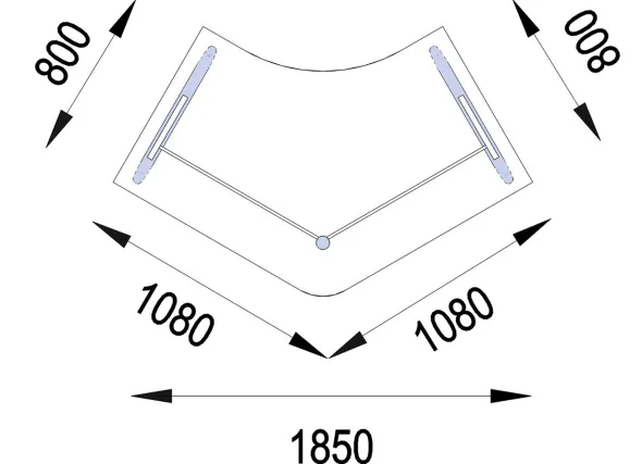 Bureau compact 120° symétrique Majesty - l. 185 x pr. 80 cm - piétement à dégagement latéral