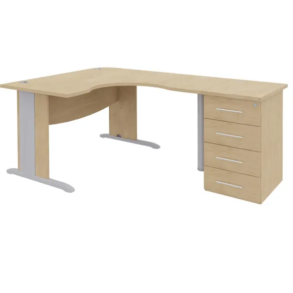 Bureau compact 90° symétrique Majesty - l. 140 x pr. 70 cm + caisson h. bureau - piétement à dégagement latéral -
