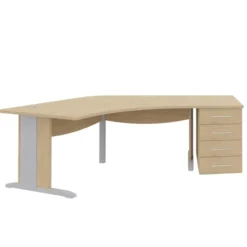 Bureau compact 120° symétrique Majesty - l. 185 x pr. 80 cm + caisson h. bureau - piétement dégagement latéral