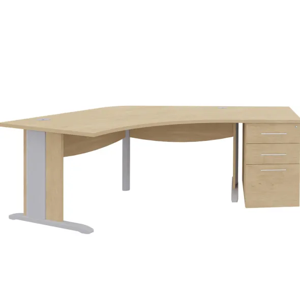 Bureau compact 120° symétrique Majesty - l. 185 x pr. 80 cm + caisson h. bureau - piétement dégagement latéral