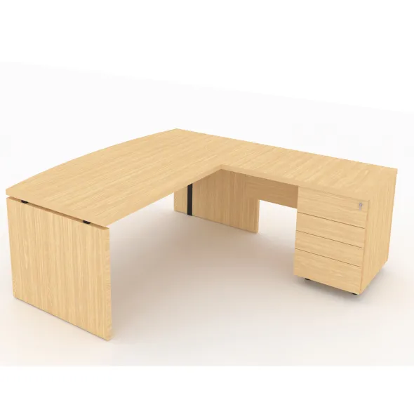 Bureau courbe Amphitéo - l. 180 x pr. 80-90 cm + retour sur caisson porteur l. 100 x pr. 60 cm - 4 tiroirs plats