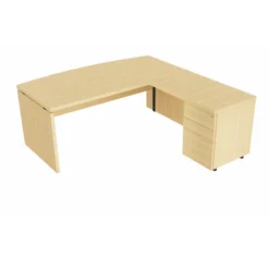 Bureau courbe Amphitéo - l. 180 x pr. 80-90 cm + retour sur caisson porteur l. 100 x pr. 60 cm - 4 tiroirs plats