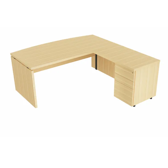 Bureau courbe Amphitéo - l. 180 x pr. 80-90 cm + retour sur caisson porteur l. 100 x pr. 60 cm - 4 tiroirs plats