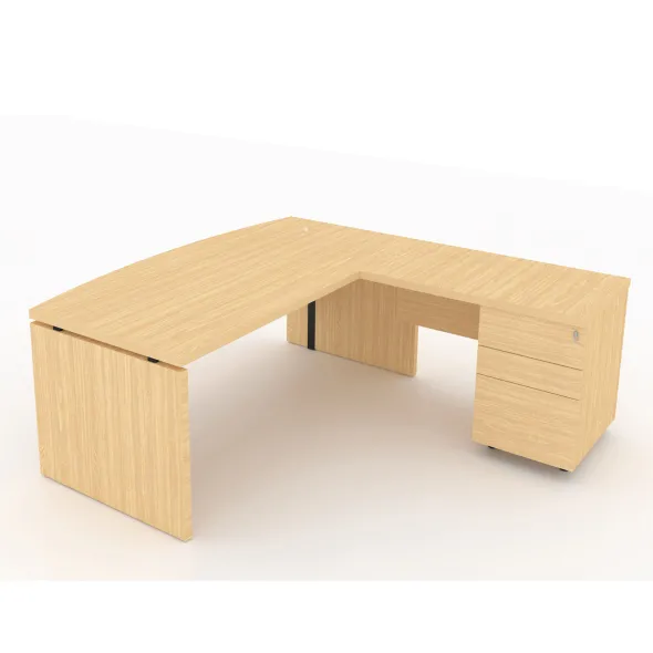 Bureau courbe Amphitéo - l. 180 x pr. 80-90 cm + retour sur caisson l. 100 x pr. 60 cm - 2 tiroirs plats 1 doss. susp.
