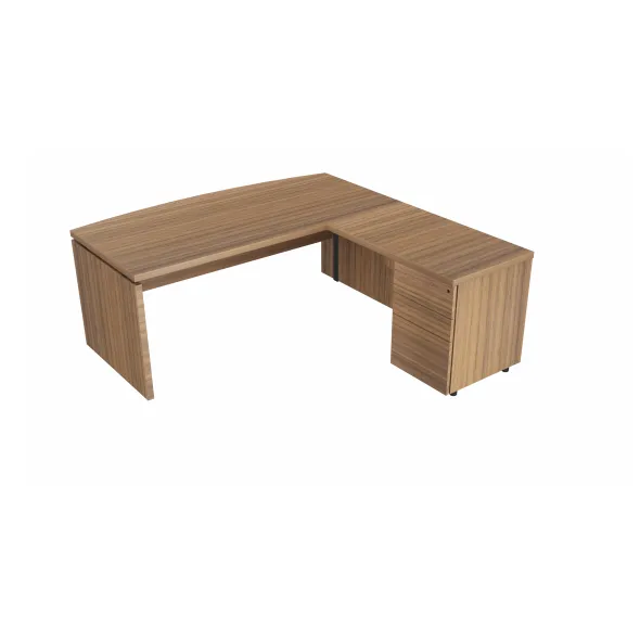 Bureau courbe Amphitéo - l. 180 x pr. 80-90 cm + retour sur caisson l. 100 x pr. 60 cm - 2 tiroirs plats 1 doss. susp.
