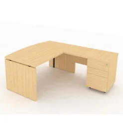 Bureau courbe Amphitéo - l. 160 x pr. 80-90 cm + retour sur caisson l. 100 x pr. 60 cm - 2 tiroirs plats 1 doss. susp.