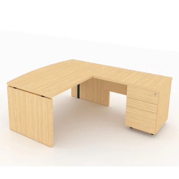 Bureau courbe Amphitéo - l. 160 x pr. 80-90 cm + retour sur caisson l. 100 x pr. 60 cm - 2 tiroirs plats 1 doss. susp.