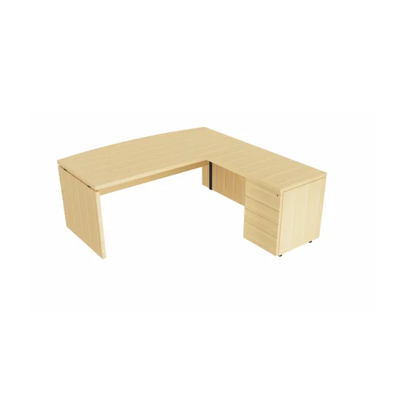 Bureau courbe Amphitéo - l. 160 x pr. 80-90 cm + retour sur caisson porteur l. 100 x pr. 60 cm - 4 tiroirs plats