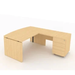 Bureau courbe Amphitéo - l. 160 x pr. 80-90 cm + retour sur caisson porteur l. 100 x pr. 60 cm - 4 tiroirs plats