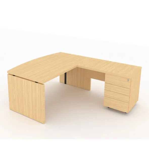 Bureau courbe Amphitéo - l. 160 x pr. 80-90 cm + retour sur caisson porteur l. 100 x pr. 60 cm - 4 tiroirs plats
