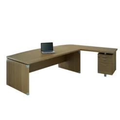 Bureau courbe Léandre Manager - l. 160 x pr. 90-101 cm - plateau mélaminé - pieds panneaux retour mélaminé caisson