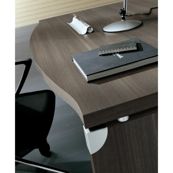 Bureau courbe Léandre Manager - l. 160 x pr. 90-101 cm - plateau mélaminé - pieds panneaux