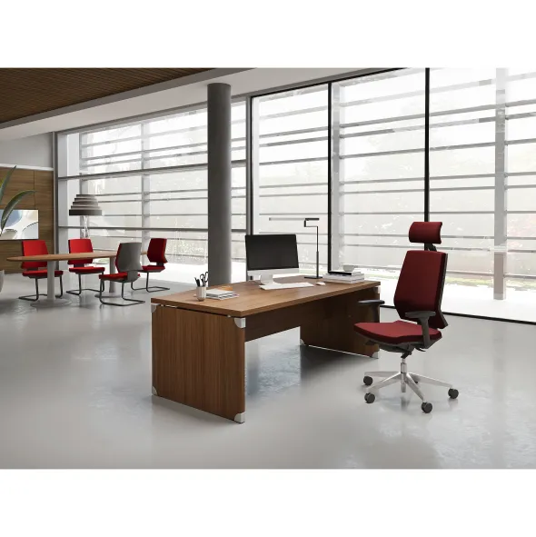 Bureau courbe Léandre Manager - l. 160 x pr. 90-101 cm - plateau mélaminé - pieds panneaux
