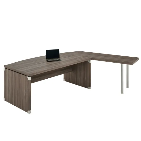 Bureau courbe Léandre Manager - l. 160 x pr. 90-101 cm - plateau mélaminé - pieds panneaux retour mélaminé sur pieds