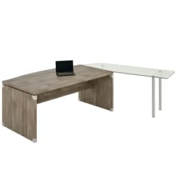 Bureau courbe Léandre Manager - l. 200 x pr. 90-101 cm - plateau mélaminé - pieds panneaux - retour verre sur pieds