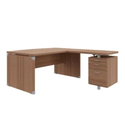 Bureau courbe Léandre Manager - l. 160 x pr. 90-101 cm - plateau mélaminé - pieds panneaux retour 100 x 60 s/ caisson