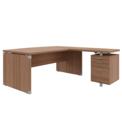 Bureau courbe Léandre Manager - l. 180 x pr. 90-101 cm - plateau mélaminé - pieds panneaux retour 100 x 60 s/ caisson