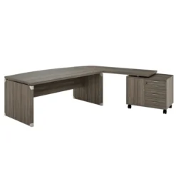 Bureau courbe Léandre Manager - l. 200 x pr. 90-101 cm - plateau mélaminé - pieds panneaux retour mélaminé sur meuble