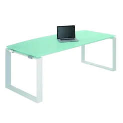 Bureau courbe Léandre Manager - l. 180 x pr. 90-101 cm - plateau verre - pieds cadre