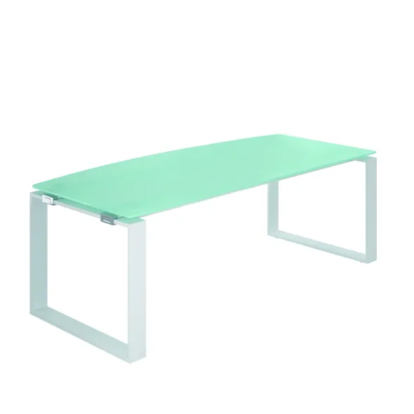 Bureau courbe Léandre Manager - l. 180 x pr. 90-101 cm - plateau verre - pieds cadre