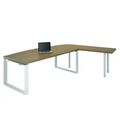 Bureau courbe Léandre Manager - l. 160 x pr. 90-101 cm - plateau mélaminé - pieds cadre - retour mélaminé sur pieds