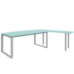 Bureau courbe Léandre Manager - l. 180 x pr. 90-101 cm - plateau verre - pieds cadre - retour verre sur pieds