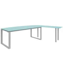 Bureau courbe Léandre Manager - l. 200 x pr. 90-101 cm - plateau verre - pieds cadre - retour verre sur pieds