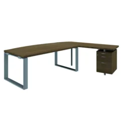 Bureau courbe Léandre Manager - l. 160 x pr. 90-101 cm - plateau mélaminé - pieds cadre - retour mélaminé sur caisson