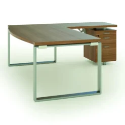 Bureau courbe Léandre Manager - l. 160 x pr. 90-101 cm - plateau mélaminé - pieds cadre - retour 100 x 60 s/ caisson
