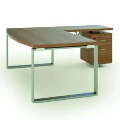 Bureau courbe Léandre Manager - l. 200 x pr. 90-101 cm - plateau mélaminé - pieds cadre - retour 100 x 60 s/ caisson