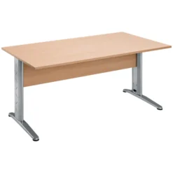 Bureau droit Altys - l. 160 x pr. 80 cm - plateau hêtre - piètement métal en L coloris gris aluminium