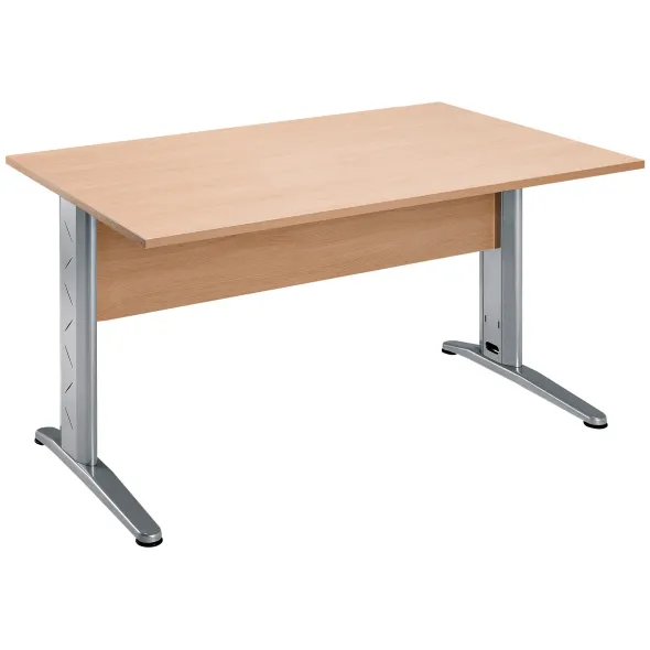Bureau droit Altys - l. 140 x pr. 80 cm - plateau hêtre - piètement métal en L coloris gris aluminium