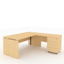 Bureau droit Amphitéo - l. 180 x pr. 80 cm + retour sur caisson porteur l. 100 x pr. 60 cm - 4 tiroirs plats