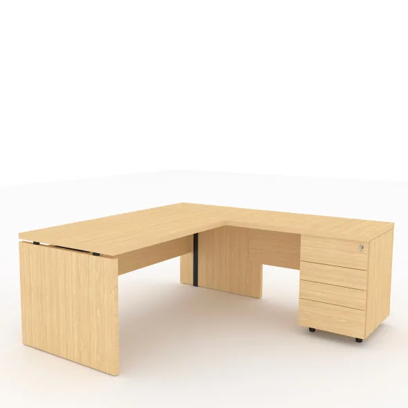 Bureau droit Amphitéo - l. 180 x pr. 80 cm + retour sur caisson porteur l. 100 x pr. 60 cm - 4 tiroirs plats