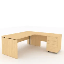 Bureau droit Amphitéo - l. 180 x pr. 80 cm + retour sur caisson l. 100 x pr. 60 cm - 2 tiroirs plats 1 doss. susp.