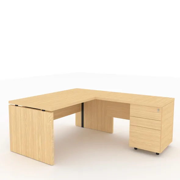 Bureau droit Amphitéo - l. 160 x pr. 80 cm + retour sur caisson l. 100 x pr. 60 cm - 2 tiroirs plats 1 doss. susp.