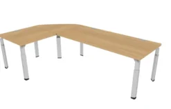 Bureau droit Epure - l. 180 x pr. 80 cm + angle 90° + retour l. 80 x pr. 80 cm - piétement réglable en hauteur